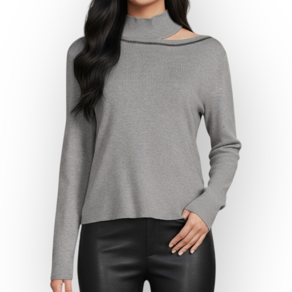 Calvin Klein Gray Cutout Turtleneck Sparkle Neckline Sweater Women’s XS NWT